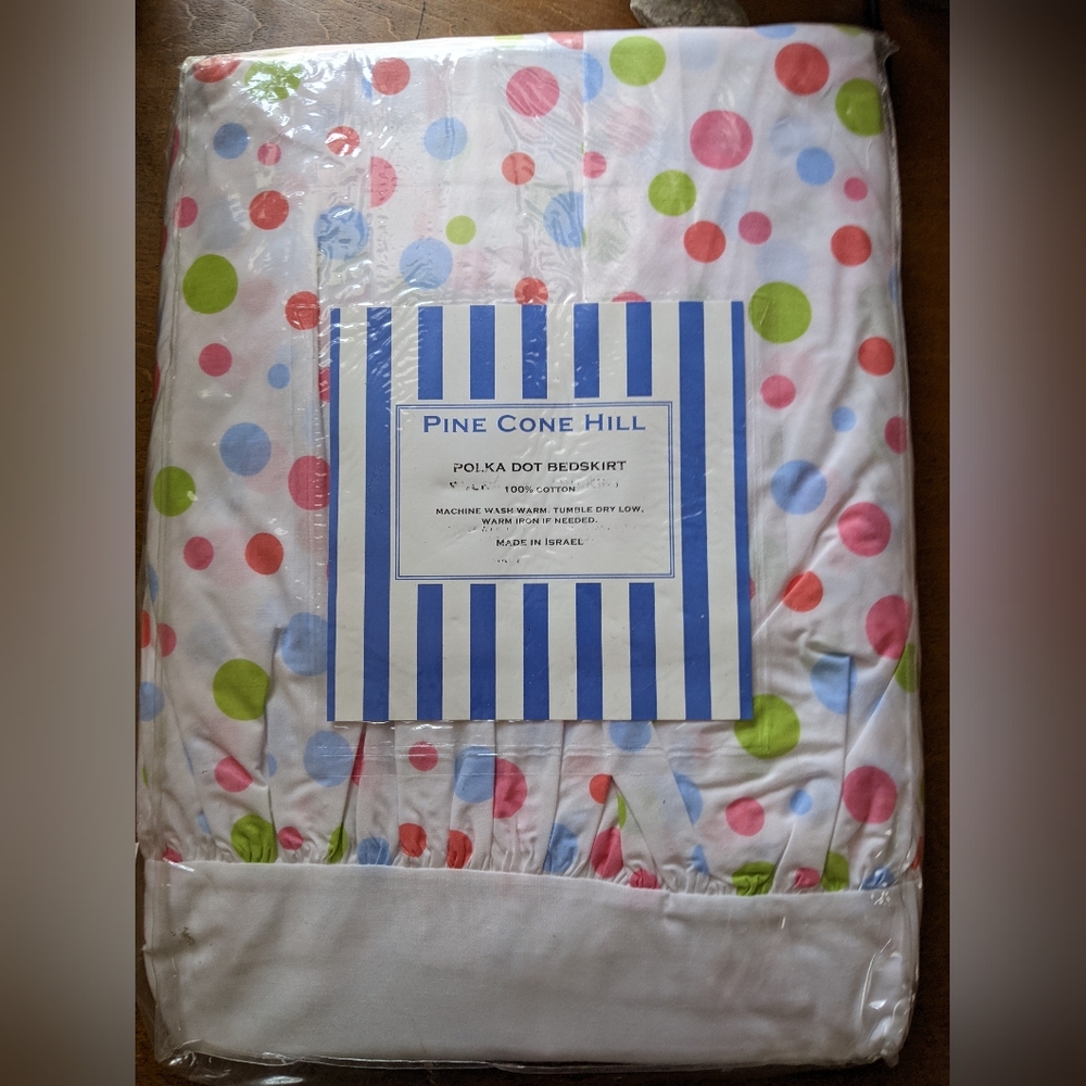 NEW Pine Cone Hill cotton bed skirt King size Polka dots multi color
